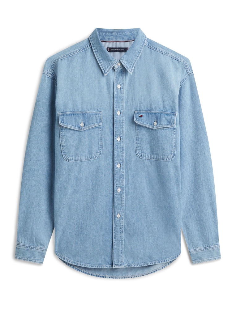Tommy Hilfiger Blue Relaxed Fit Faded Denim Shirt - Image 5 of 5 Tommy Hilfiger Blue Relaxed Fit Faded Denim Shirt - Image 5 of 5