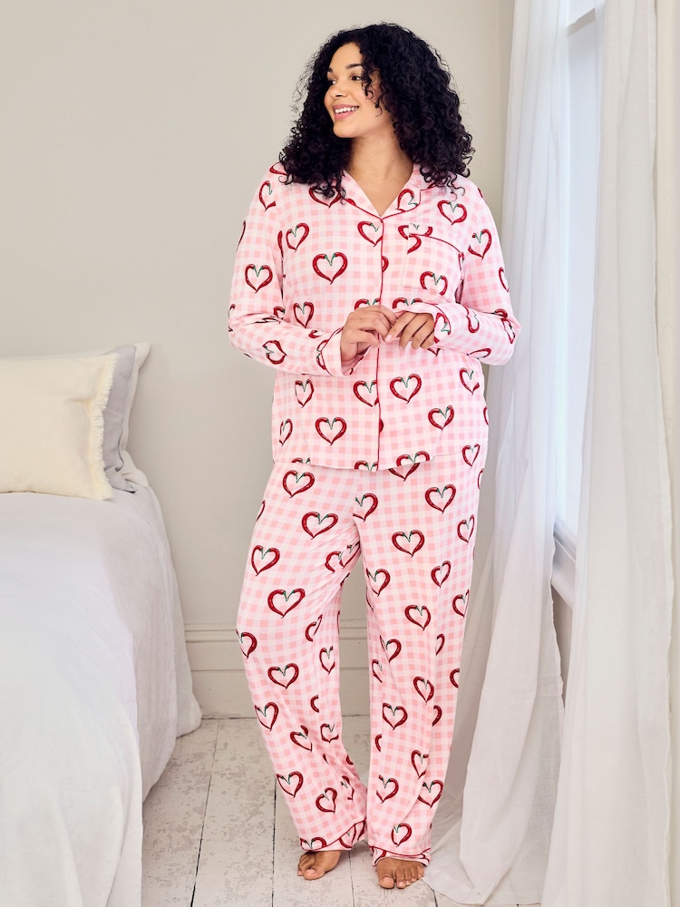 Chelsea Peers Chilli Heart Print Long Pyjamas Set - תמונה 7 מתוך 7
