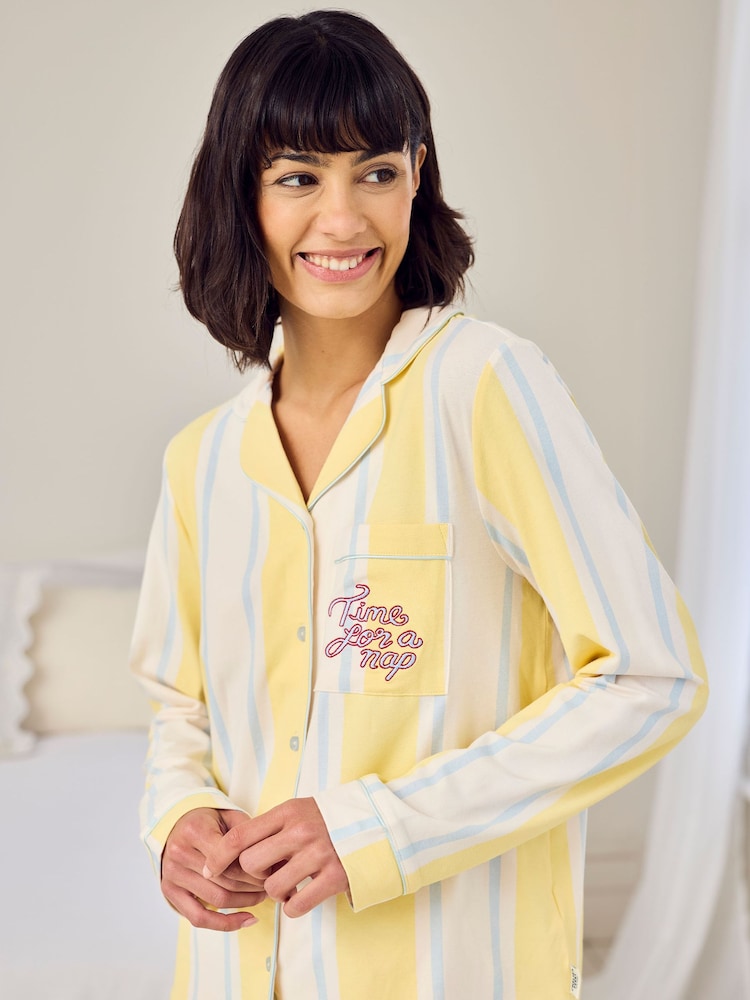 Chelsea Peers Yellow Embroidered Time for a Nap Short Pyjamas Set - Image 2 of 6 Chelsea Peers Yellow Embroidered Time for a Nap Short Pyjamas Set - Image 2 of 6