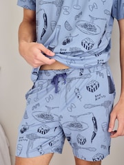 Chelsea Peers Blue Supper Club Print Short Pyjamas Set - Image 4 of 5