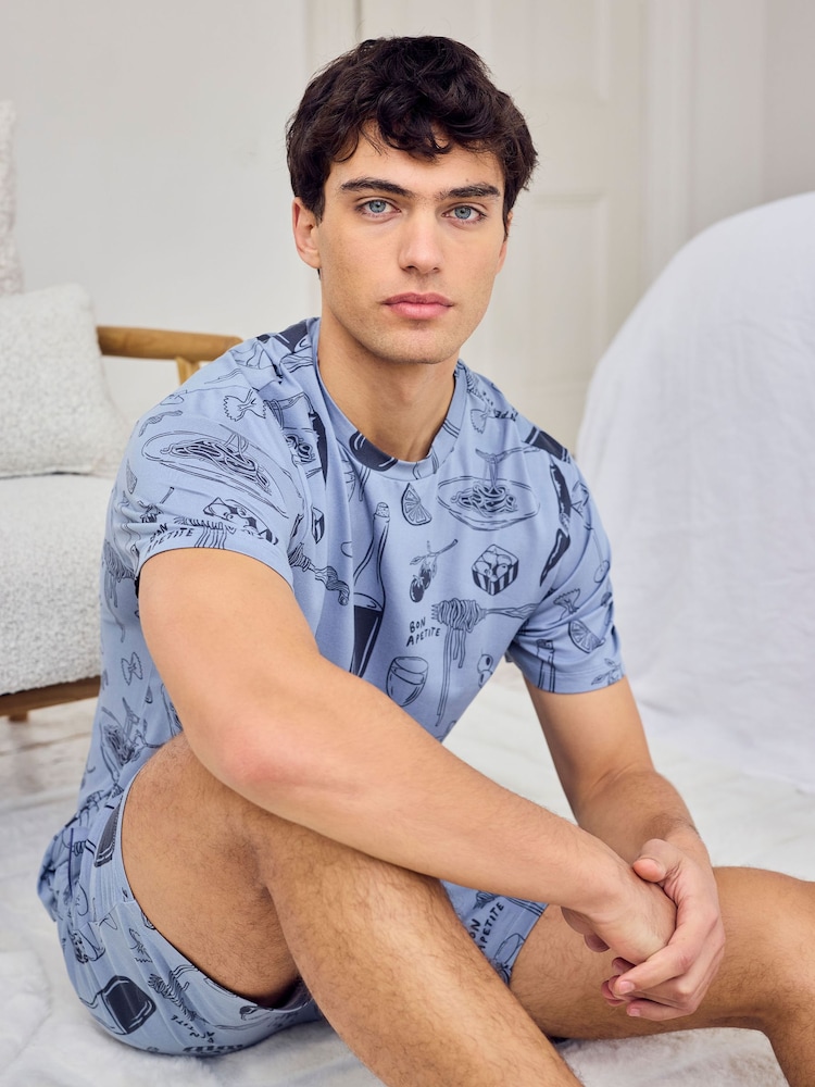 Chelsea Peers Blue Supper Club Print Short Pyjamas Set - Image 5 of 5