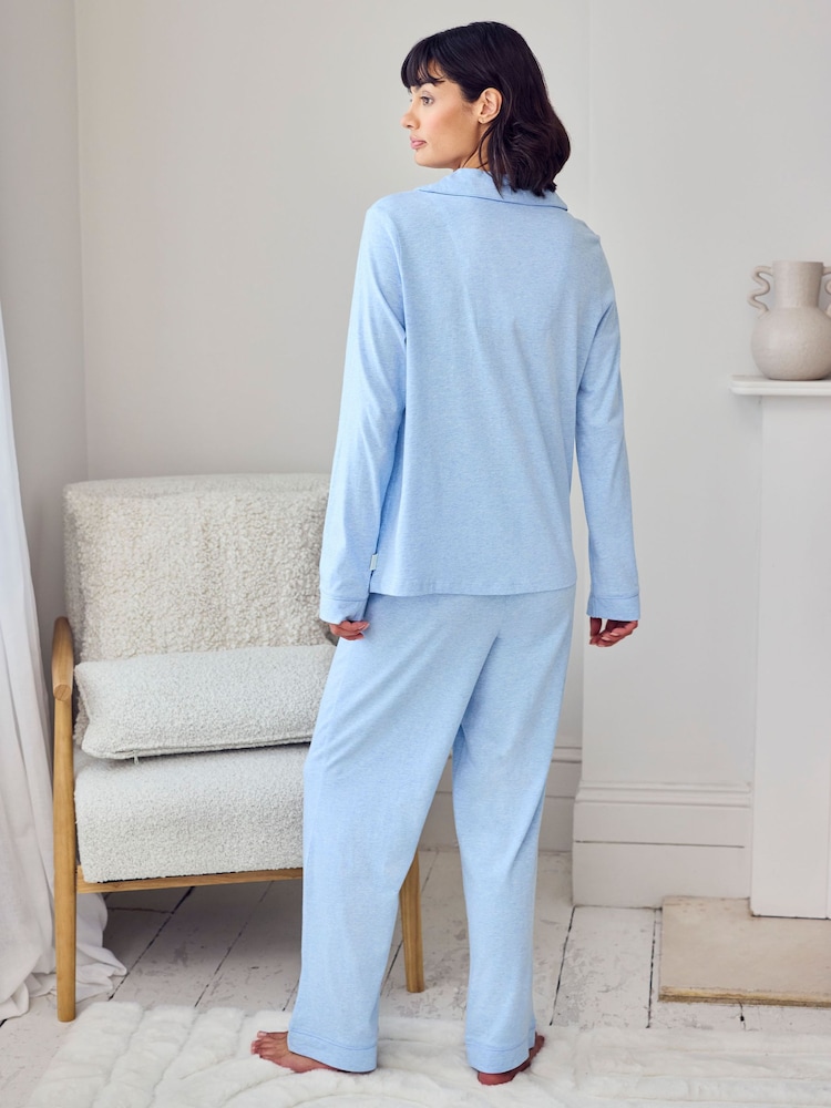 Chelsea Peers Blue Cotton Scallop Edge Long Pyjamas Set - Image 2 of 5