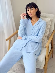 Chelsea Peers Blue Cotton Scallop Edge Long Pyjamas Set - Image 3 of 5