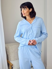 Chelsea Peers Blue Cotton Scallop Edge Long Pyjamas Set - Image 4 of 5