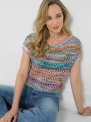 Joe Browns Blue Clara Open Knit Sleeveless Jumper - Image 1 of 5