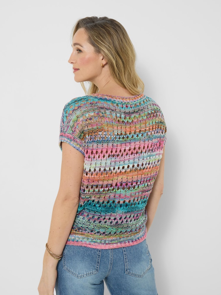 Joe Browns Blue Clara Open Knit Sleeveless Jumper - Image 2 of 5