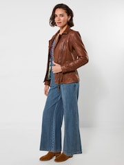 Joe Browns Brown Favourite Leather Jacket - Image 2 of 6