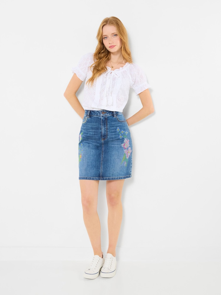 Joe Browns Dalia Embroidered Denim Mini Skirt - Image 2 of 5