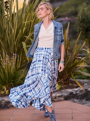 Joe Browns Blue Summer Check Hanky Hem Skirt - Image 1 of 6