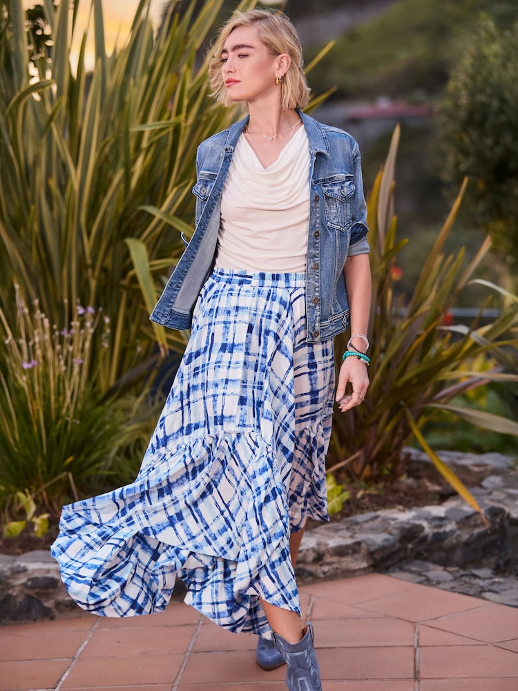 Joe Browns Blue Summer Check Hanky Hem Skirt - Image 1 of 6