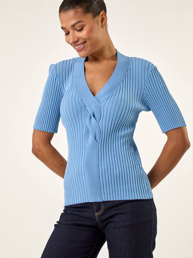 Roman Ribbed V-Neck Cable Knit Jumper - Image 1 of 5