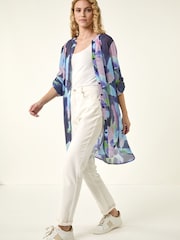 Roman Purple Abstract Print Button Longline Shirt - Image 1 of 5