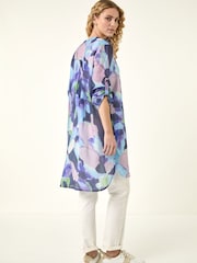 Roman Purple Abstract Print Button Longline Shirt - Image 3 of 5