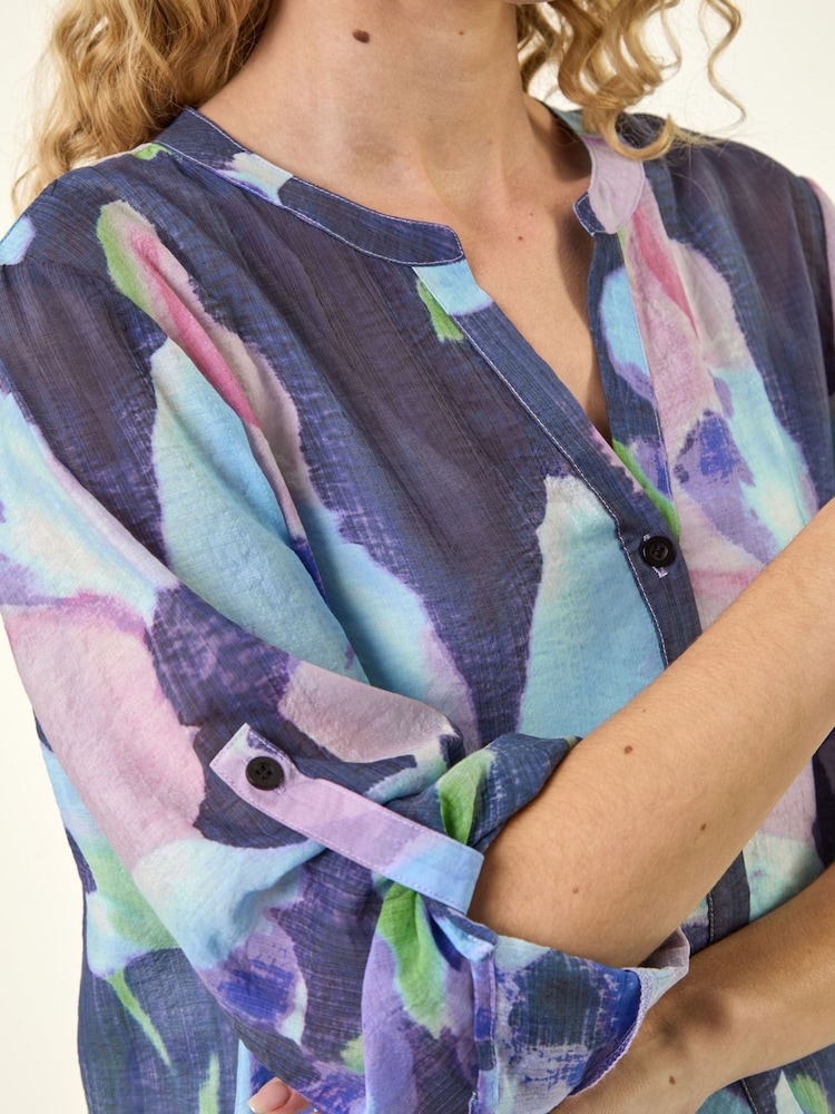 Roman Purple Abstract Print Button Longline Shirt - Image 5 of 5