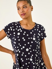 Roman Blue Spot Print Hanky Hem Stretch Top - Image 4 of 5