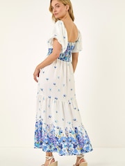 Roman Blue Floral Puff Midi Dress - Image 3 of 5