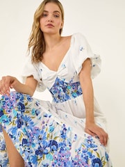 Roman Blue Floral Puff Midi Dress - Image 4 of 5