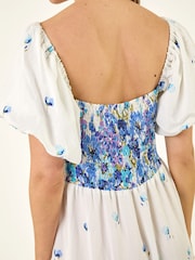 Roman Blue Floral Puff Midi Dress - Image 5 of 5