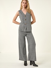 Roman Grey Herringbone Stretch Trousers - Image 2 of 5