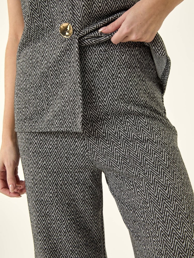 Roman Grey Herringbone Stretch Trousers - Image 5 of 5 Roman Grey Herringbone Stretch Trousers - Image 5 of 5
