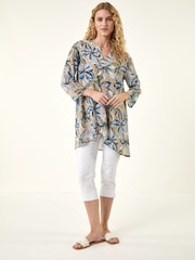 Roman Blue Floral Wrap Hem Tunic Top - Image 2 of 5