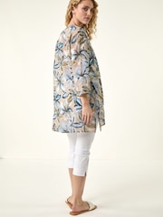 Roman Blue Floral Wrap Hem Tunic Top - Image 3 of 5