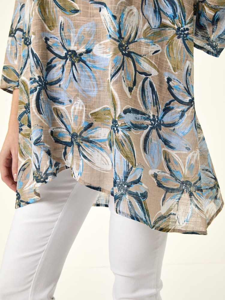 Roman Blue Floral Wrap Hem Tunic Top - Image 5 of 5