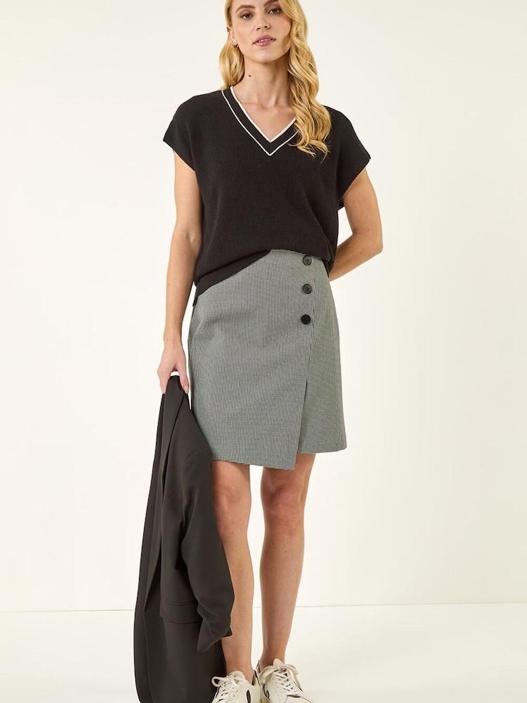 Roman Black Dogstooth Button Detail Stretch Skirt - Image 2 of 5