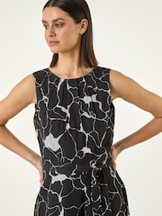 Roman Black Chiffon Floral Pleat Neck Dress - Image 4 of 5