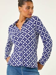 Roman Blue Geo Print Shirt - Image 1 of 5