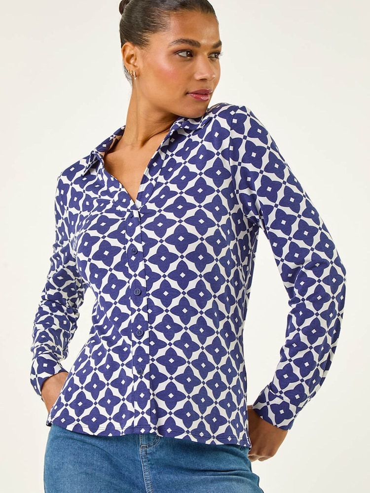 Roman Blue Geo Print Shirt - Image 1 of 5