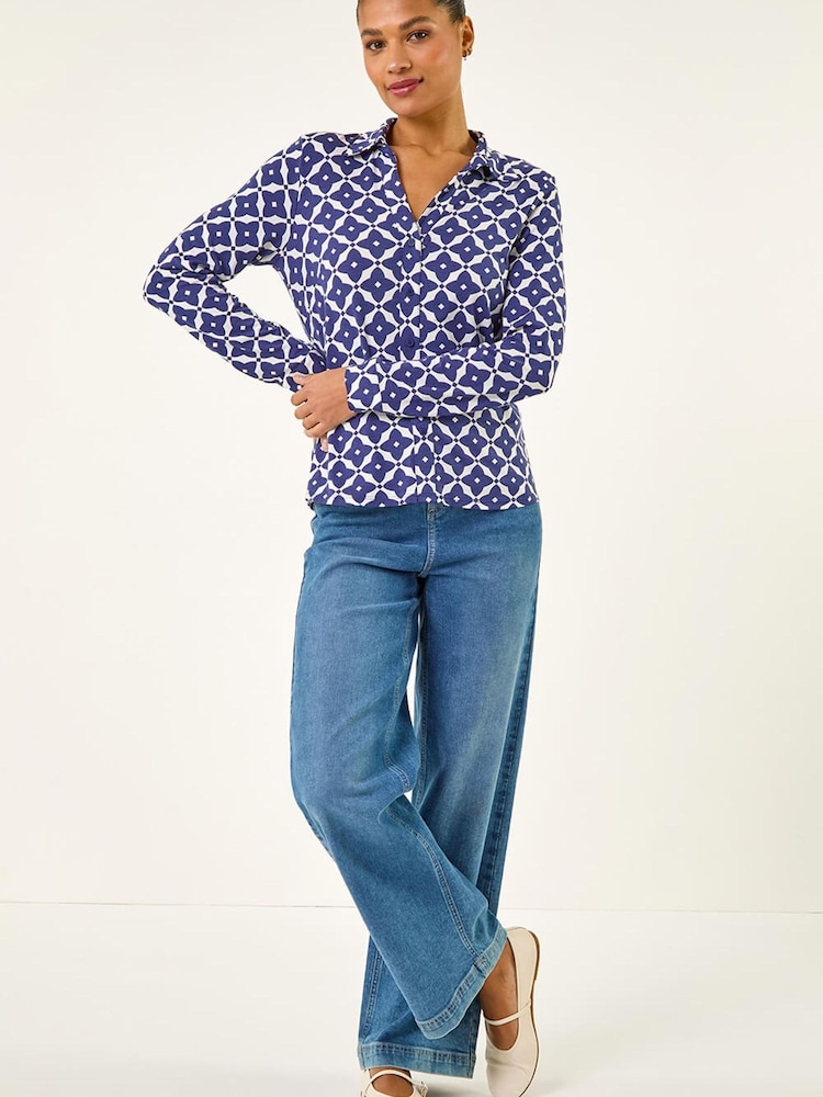 Roman Blue Geo Print Shirt - Image 2 of 5