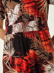 Roman Orange Leaf Print Shirred Midi Dress - Image 5 of 5