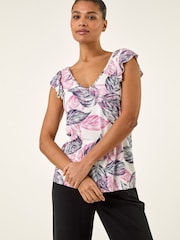 Roman Pink Leaf Print Top - Image 1 of 5