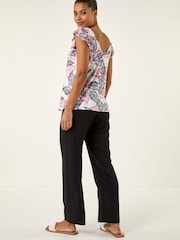 Roman Pink Leaf Print Top - Image 3 of 5
