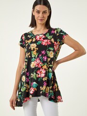 Roman Black Floral Hanky Hem Top - Image 1 of 5