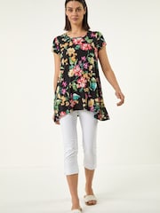 Roman Black Floral Hanky Hem Top - Image 2 of 5