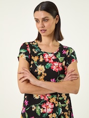 Roman Black Floral Hanky Hem Top - Image 4 of 5