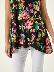 Roman Black Floral Hanky Hem Top - Image 5 of 5