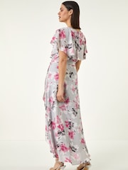 Roman Grey Floral Frill Belted Wrap Dress - Image 3 of 5