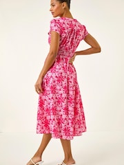 Roman Pink Floral Print Midi Tea Dress - Image 3 of 5