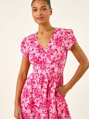 Roman Pink Floral Print Midi Tea Dress - Image 4 of 5