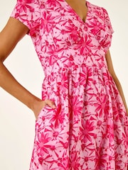 Roman Pink Floral Print Midi Tea Dress - Image 5 of 5