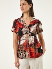 Roman Orange Leaf Pintuck Top - Image 1 of 5