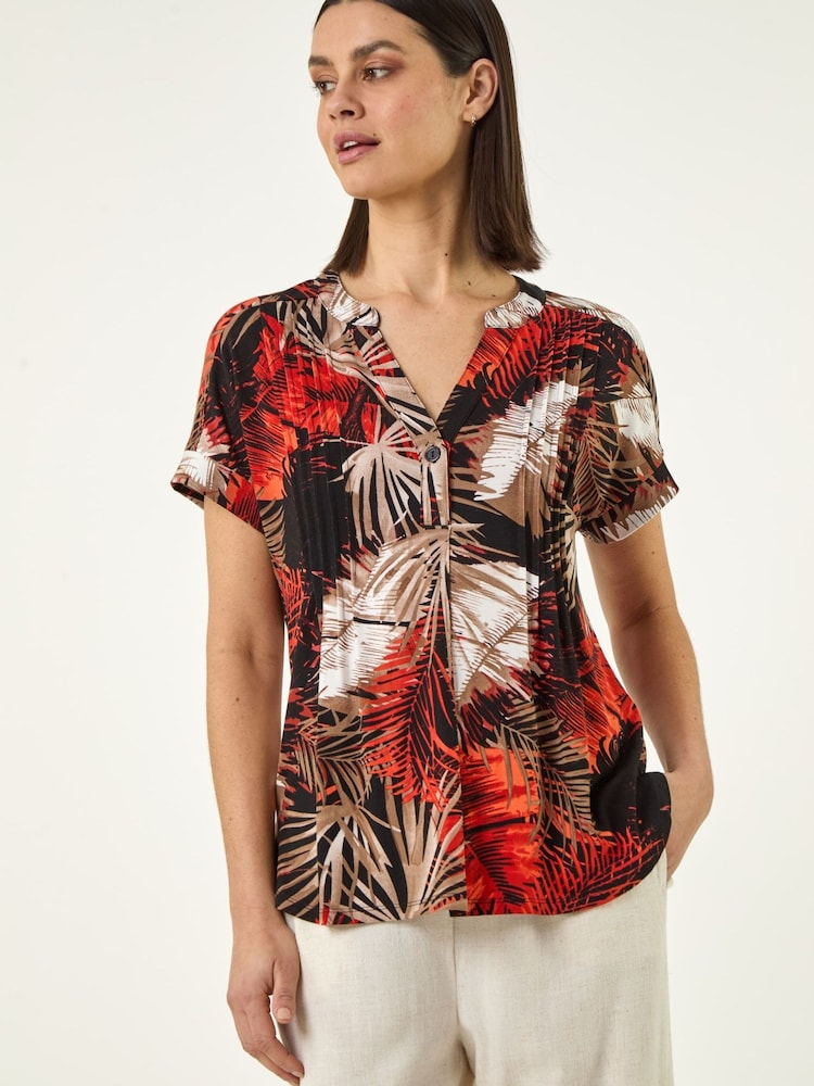 Roman Orange Leaf Pintuck Top - Image 1 of 5