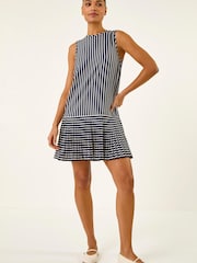 Roman Blue Stripe Print Pleated A-Line Dress - Image 2 of 5