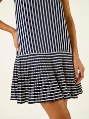 Roman Blue Stripe Print Pleated A-Line Dress - Image 5 of 5