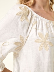 Roman White Floral Embroidery Bardot Top - Image 5 of 5