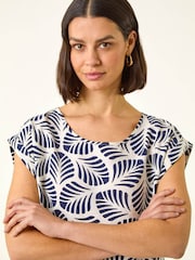 Roman Blue Leaf Print Shell Tunic Top - Image 1 of 5