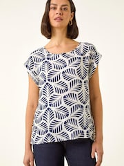 Roman Blue Leaf Print Shell Tunic Top - Image 4 of 5